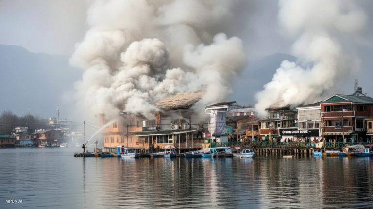 श्रीनगर के डलगेट गेस्ट हाउस में भीषण आग, पहुंचीं कई दमकल गाड़ियां