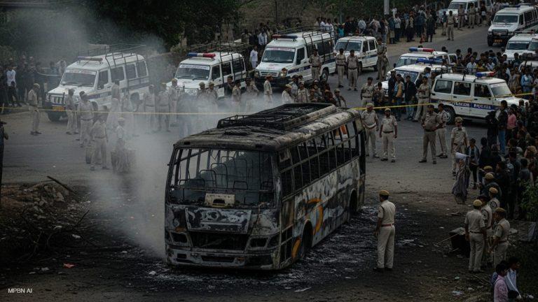 तराना में फिर भड़की हिंसा, बस फूंकी गई, 9 थानों की पुलिस तैनात