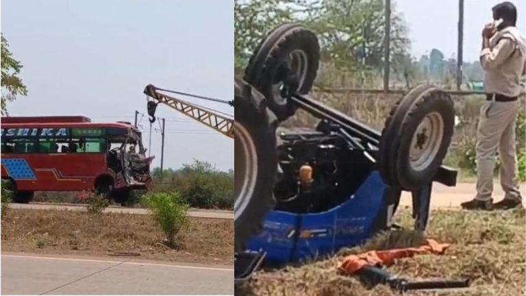 तेज रफ़्तार बस ने गेहूं से भरी ट्रैक्टर ट्रॉली में पीछे से मारी टक्कर, 50 यात्री घायल, 6 की हालत गंभीर