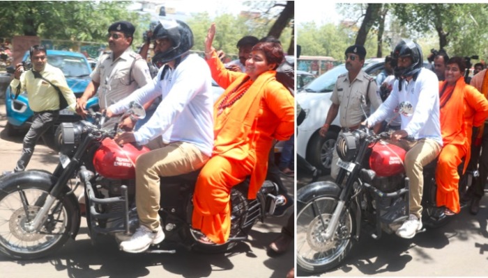 bhopal-sadhvi-pragya-singh-thakur-started-campaign-on-motorcycle