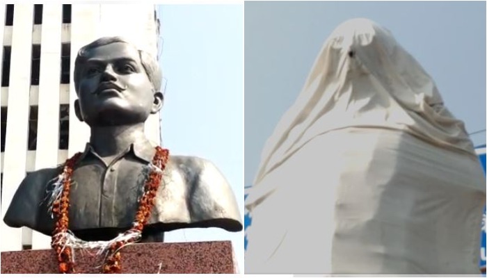 ट्रैफिक सुधारने जहां से हटाई थी शहीद की प्रतिमा, वहां लगा दी पूर्व CM की मूर्ति, जमकर हंगामा