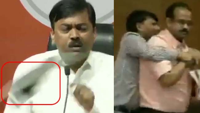 -Shoe-thrown-at-BJP-leader-during-press-conference-in-delhi-