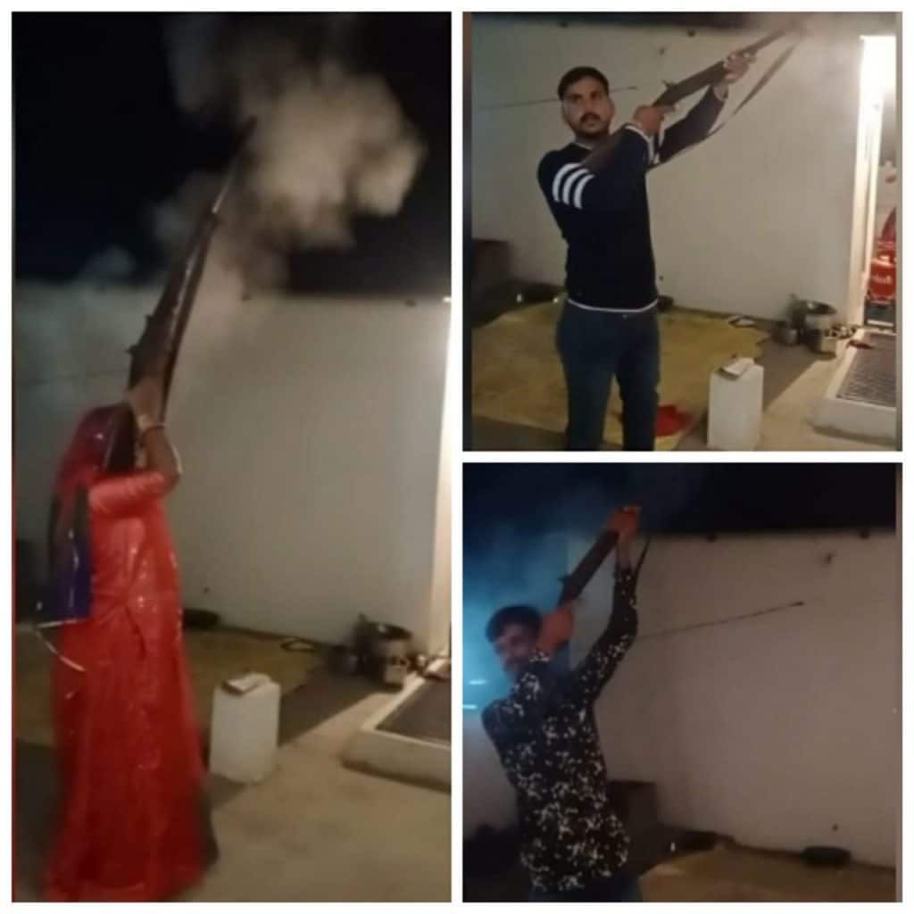 छत पर हर्ष फायरिंग का वीडियो वायरल, महिला ने भी चलाई बंदूक