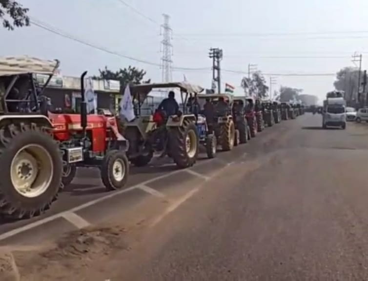किसानों के समर्थन में भारतीय किसान यूनियन संघ ने निकाली विशाल ट्रैक्टर रैली