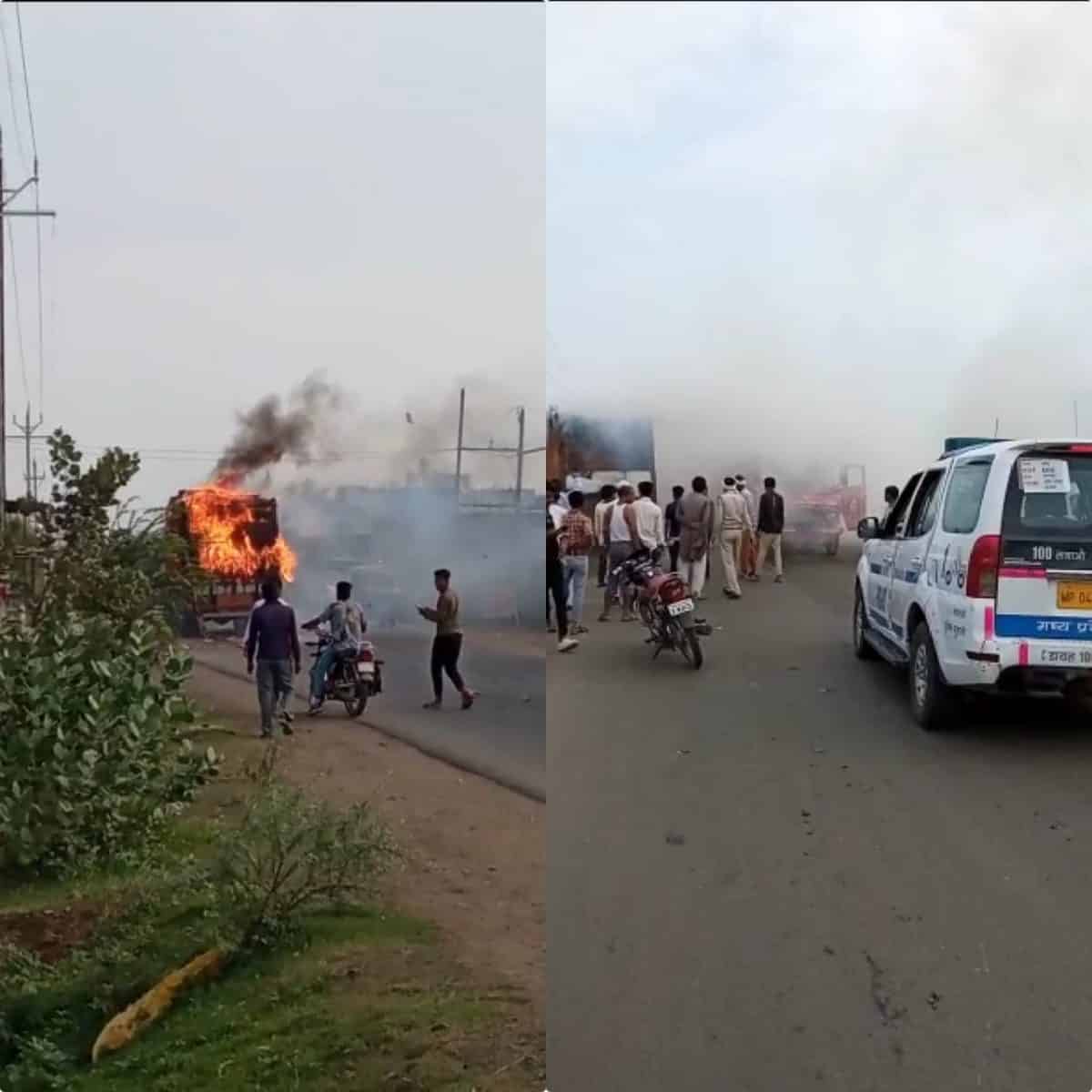 राजगढ़ में नेशनल हाईवे-52 पर चलते ट्रक में लगी आग, लाखों का माल जल कर हुआ खाक