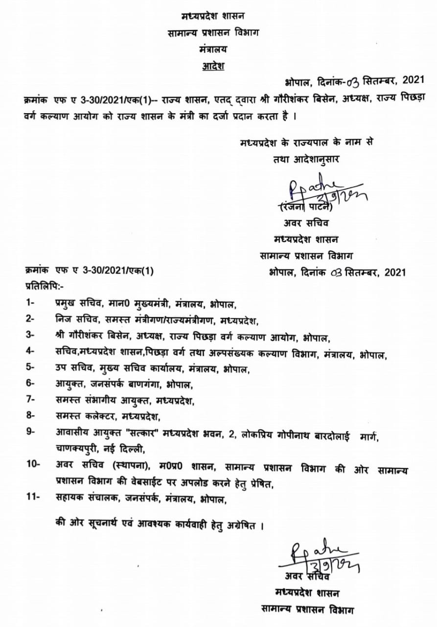 MP News: Shivraj Government ने इन्हें सौंपा राज्य मंत्री का दर्जा, आदेश जारी