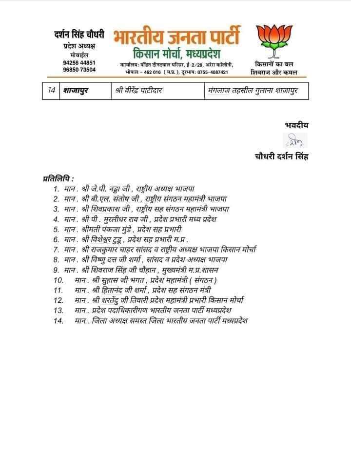 MP उपचुनाव से पहले BJP ने की किसान मोर्चा जिलाध्यक्षों की घोषणा, यहां देखें लिस्ट
