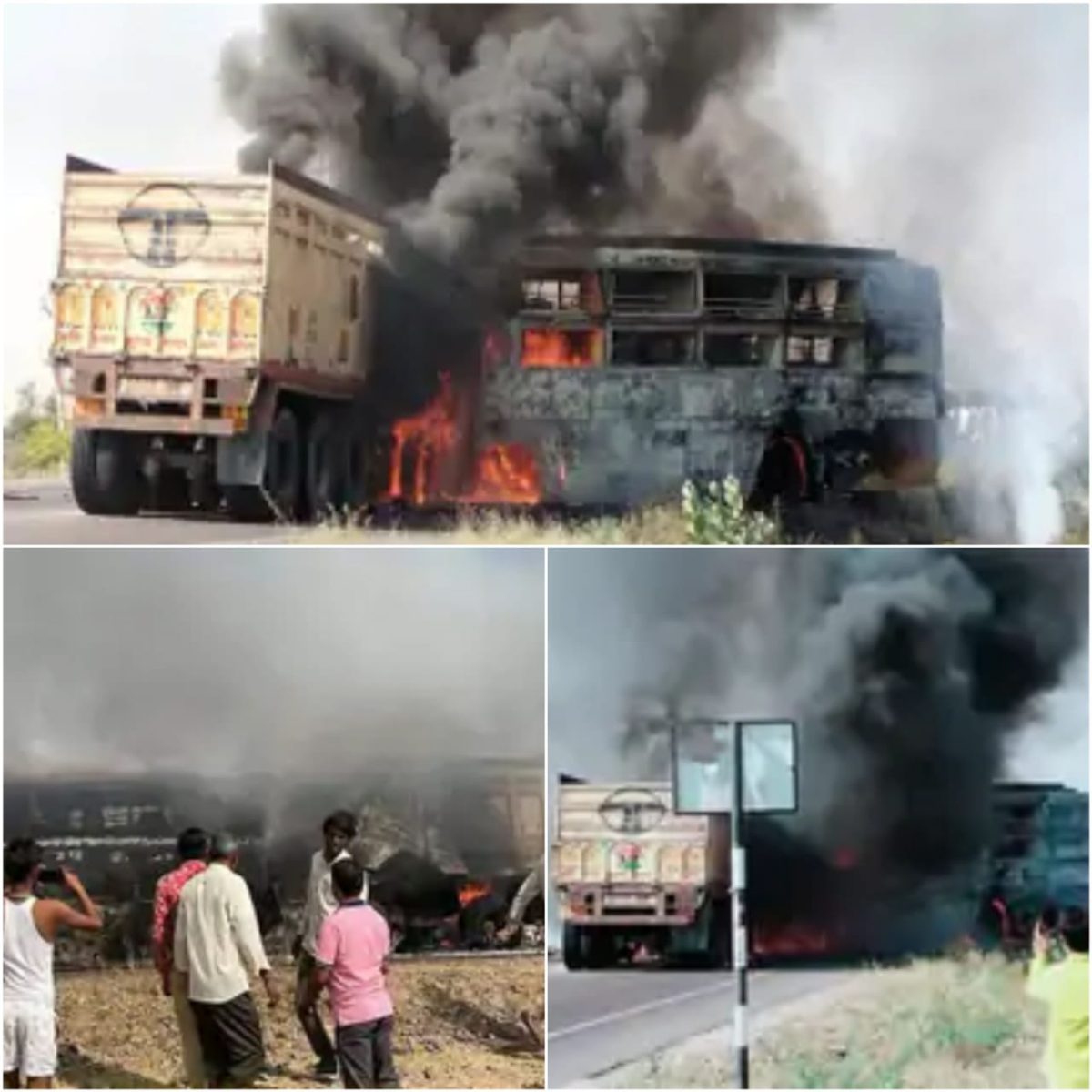 जोधपुर नेशनल हाईवे पर भयानक हादसा, बस-ट्रेलर में जोरदार भिड़ंत से भड़की आग, 8 जिंदा जले