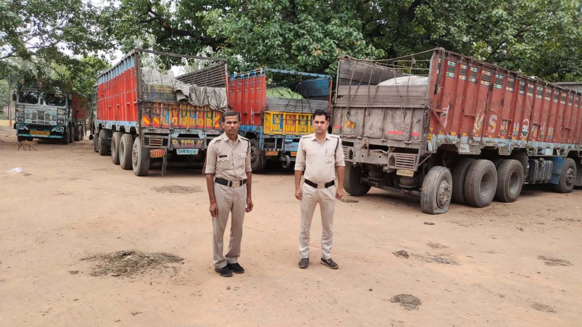 मोरवा पुलिस की बड़ी कार्यवाही, छाई/चारकोल के 05 ट्रक किए जप्त