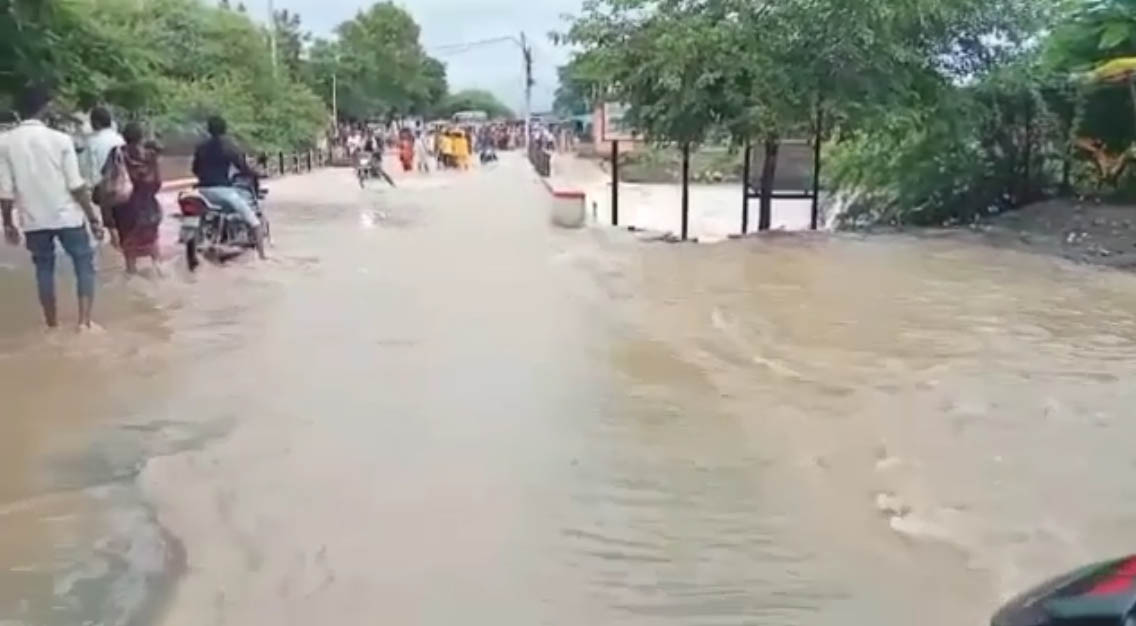 लगातार हो रही बारिश से नदी-नाले उफान पर, जान जोखिम में डाल कर रास्ता पार कर रहे लोग