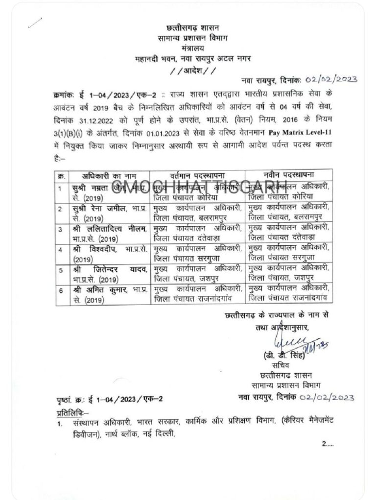 IAS Promotion-Transfer 2023 : आईएएस अधिकारियों को प्रमोशन सहित मिली नवीन पदस्थापना, पे मैट्रिक्स लेवल 14 का मिलेगा लाभ, तबादला आदेश जारी, देखे लिस्ट