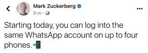 WhatsApp पर आया नया फीचर, एक ही अकाउंट से चला पाएंगे 4 फोन, Mark Zuckerberg ने किया ऐलान