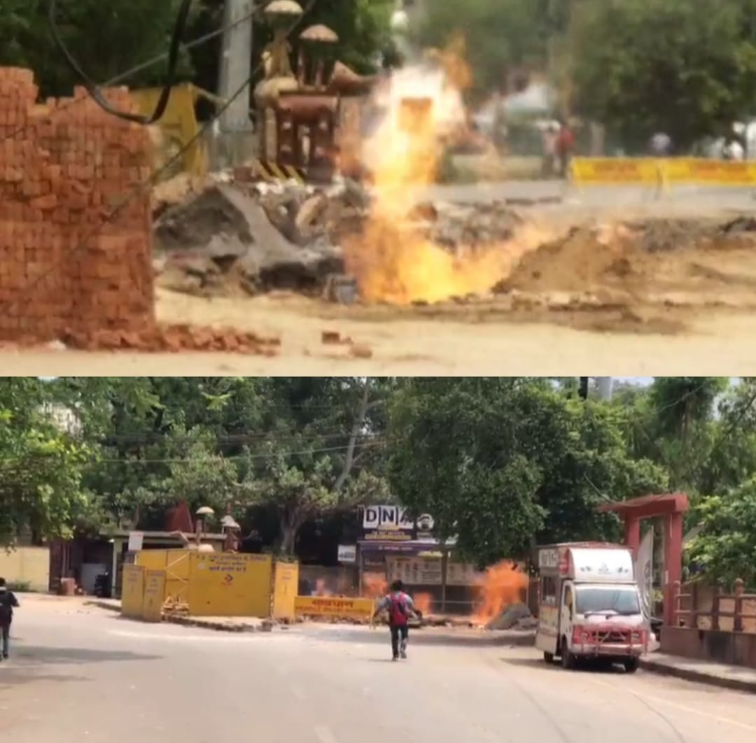Gwalior News : गैस पाइप लाइन फटने से लगी आग, चौराहे पर अफरा तफरी