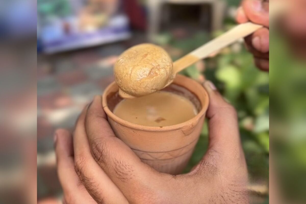 Rasgulla dipped in tea