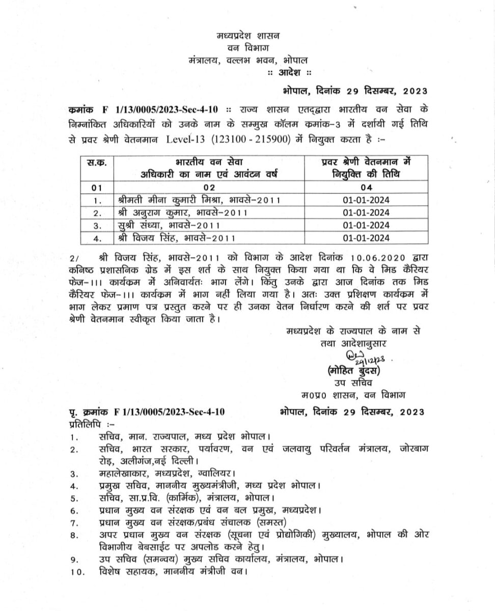 MP News : मोहन यादव सरकार ने IFS अधिकारियों को किया पदोन्नत, आदेश जारी, यहाँ देखें लिस्ट