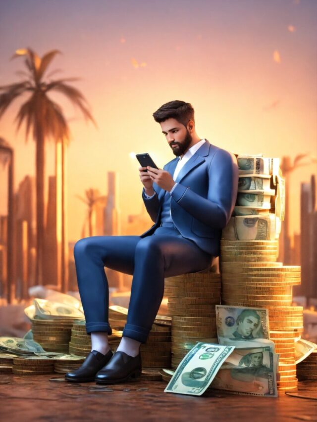 3d illustration of a man sitting on dollar dollar