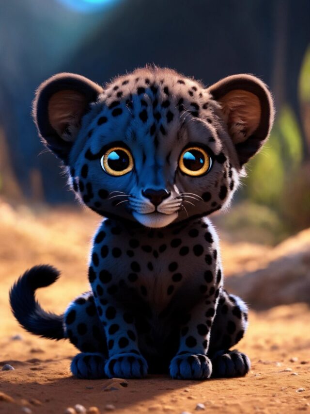 A cute all black baby cheetah with big eyes