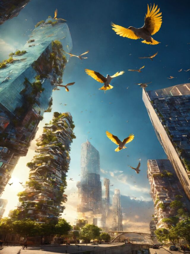 urban cities future flying birds in the sky