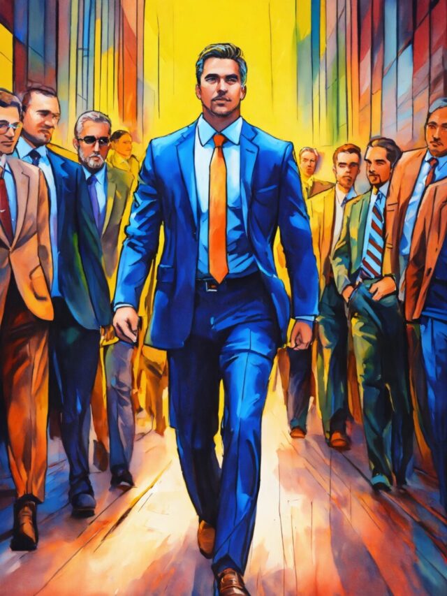 a hand drawn painting of a business leader pushing