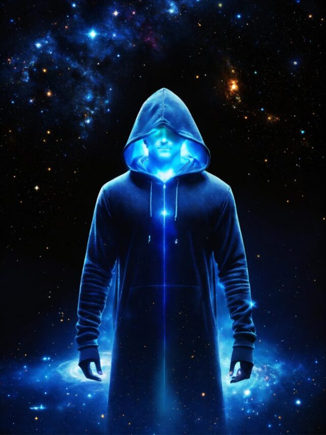 A man in a hoodie with a luminous blue aura around