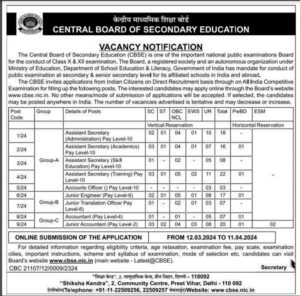 cbse recruitment 2024 