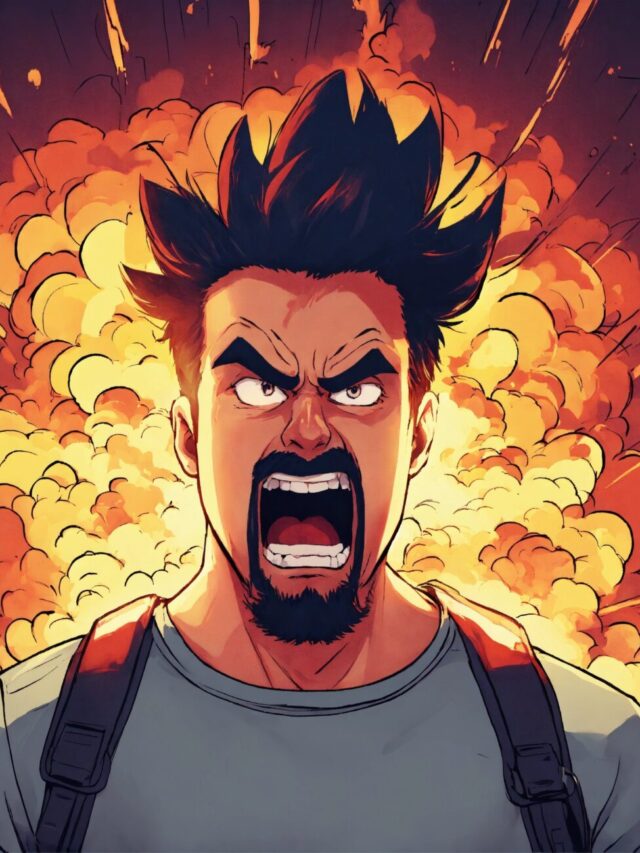 A guy looking crazy and mad who love explosions in