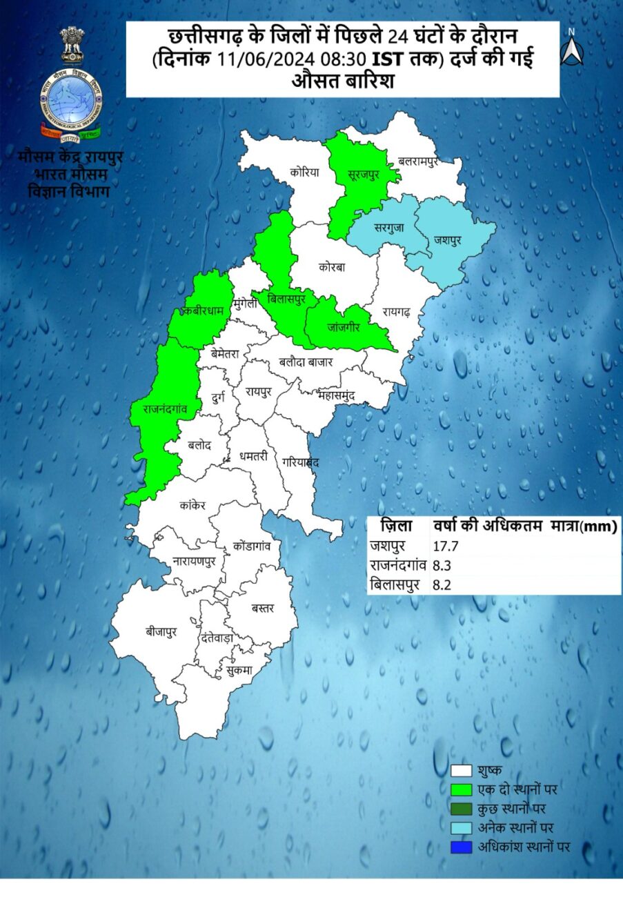 Chhattisgarh Weather : मानसून का प्रवेश, आज भी कई जिलों बारिश-आंधी -तेज हवा, 3 दिन फिर बदलेगा मौसम, जानें IMD का ताजा पूर्वानुमान