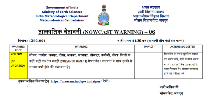 Rajasthan Weather : 22 जिलों में भारी बारिश का अलर्ट, बिजली-मेघगर्जन और तेज हवा की चेतावनी, 16 जुलाई से फिर बदलेगा मौसम, जानें IMD का अपडेट