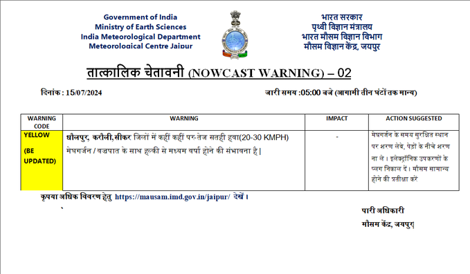 Rajasthan Weather: 30 जिलों में बारिश का अलर्ट, 8 शहरों में मूसलाधार, मेघगर्जन-बिजली और तेज हवा की चेतावनी, मौसम विभाग का ताजा पूर्वानुमान