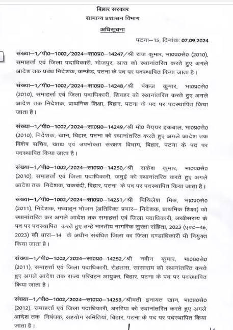 IAS Transfer : नौकरीशाही में फिर फेरबदल, राज्य में बड़े पैमाने पर आईएएस अफसरों के तबादले, 12 जिलों के डीएम बदले, आदेश जारी, देखें लिस्ट