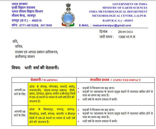 Chhattisgarh Weather : मानसून का असर, अगले 48 घंटों के लिए इन जिलों में बारिश-बिजली का अलर्ट, जानें मौसम विभाग का नया अपडेट