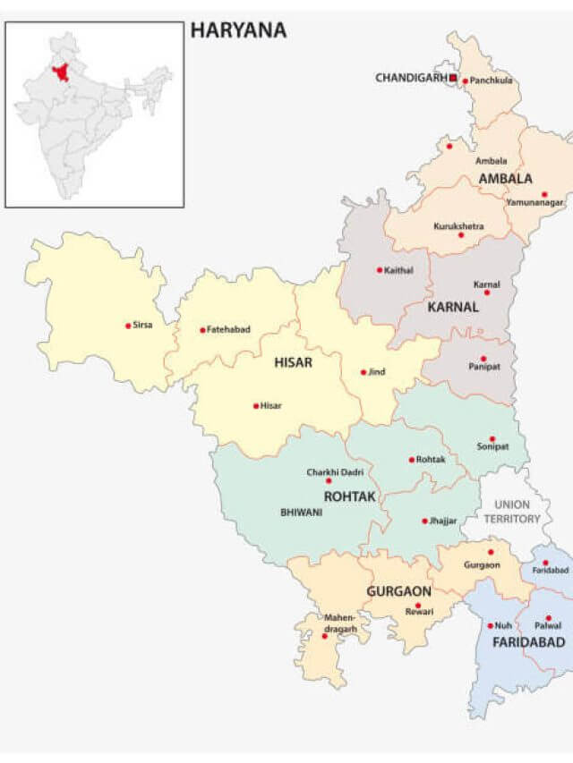 administrative and political map of indian state of Haryana, india