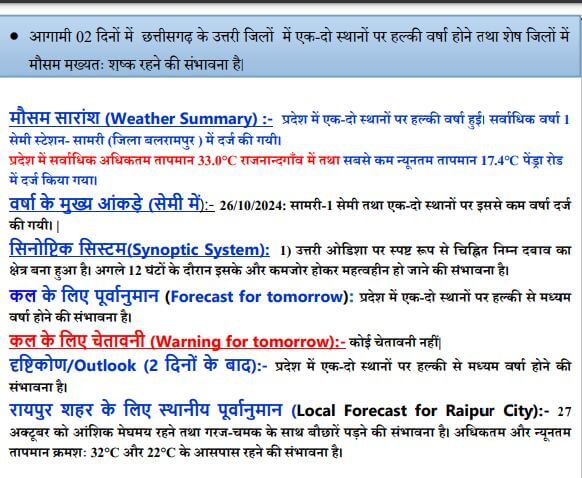 Chhattisgarh Weather: 24 घंटे में बदलेगा मौसम, 2 दिन 15 जिलों में गरज चमक के साथ बादल बारिश के आसार, पढ़े IMD का ताजा पूर्वानुमान