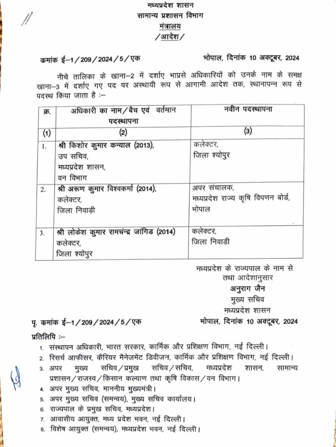 MP Transfer : शासन ने IAS अधिकारियों के तबादले किये, सामान्य प्रशासन विभाग ने जारी किये आदेश