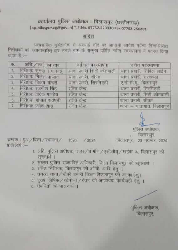 Transfer News: पुलिस विभाग में बड़ा फेरबदल, 2 दर्जन से ज्यादा पुलिस कर्मियों के तबादले, देखें लिस्ट