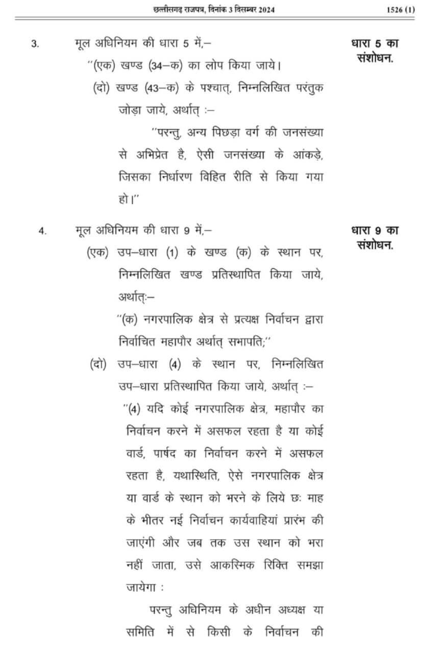 छत्तीसगढ़ में नगरीय निकाय चुनाव में आरक्षण पर अध्यादेश जारी, पढ़िए कितनी होगी आरक्षण की सीमा