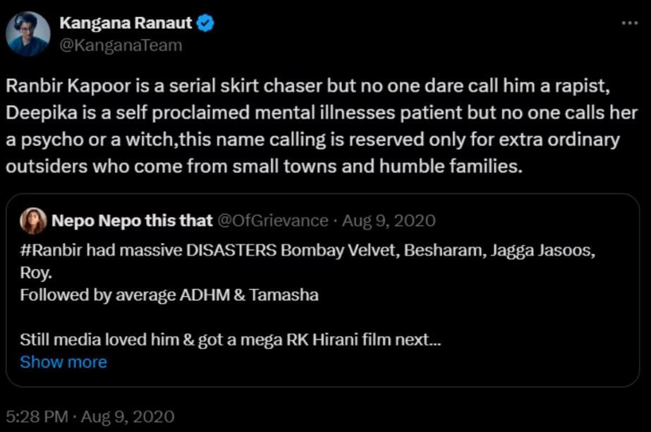 Kangana Ranaut On Ranbir Kapoor
